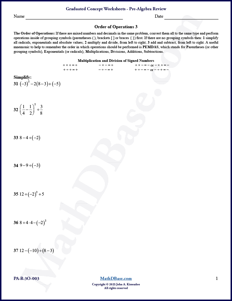 Pre-Algebra Review - Order of Operations 3 thumbnail